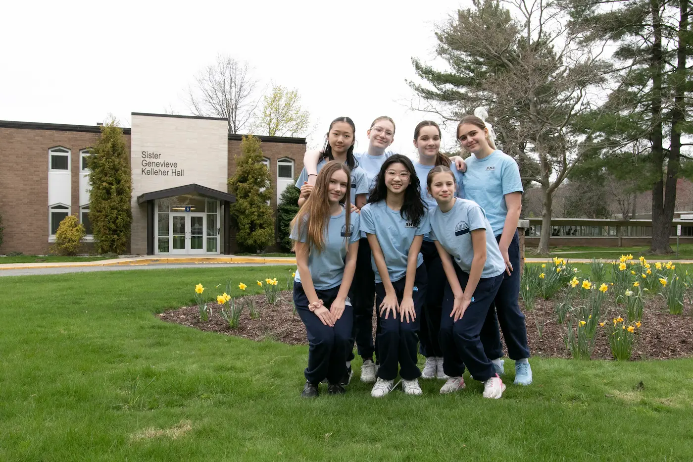 AHA Students in Front of Kelleher Building
